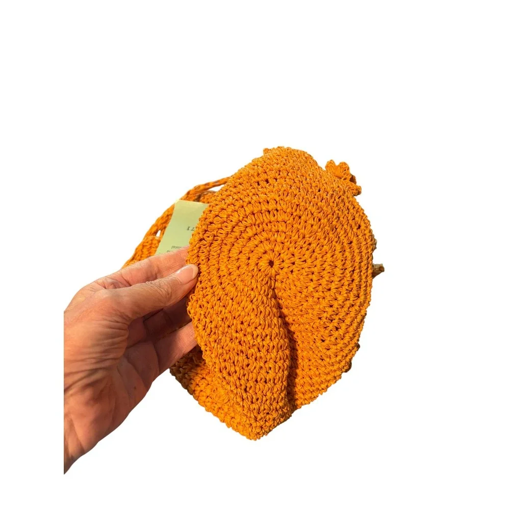 Boho‎ Orange Macrame Hand Woven Natural Materials Bag Beach Summer Hippie. NWT